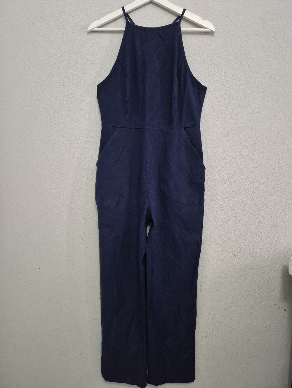 Urban Outfitters Hattie High Neck Linen Blend Jumpsuit Navy Sz 6